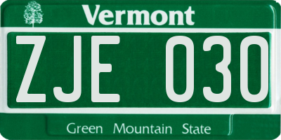 VT license plate ZJE030