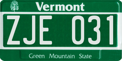 VT license plate ZJE031