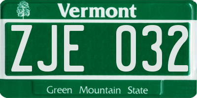 VT license plate ZJE032