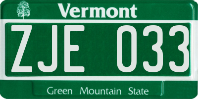 VT license plate ZJE033