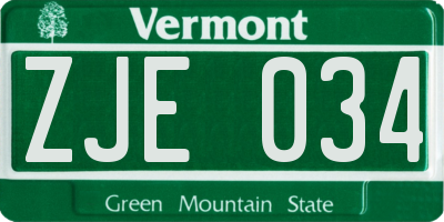 VT license plate ZJE034