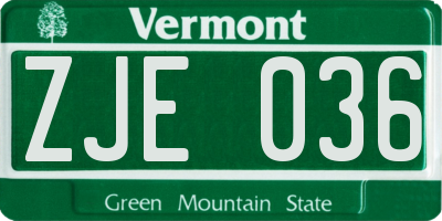 VT license plate ZJE036