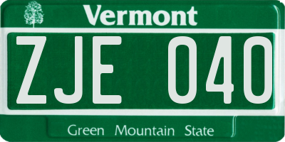 VT license plate ZJE040