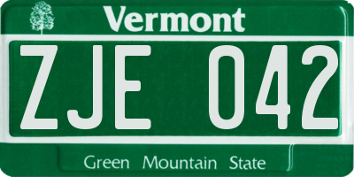VT license plate ZJE042
