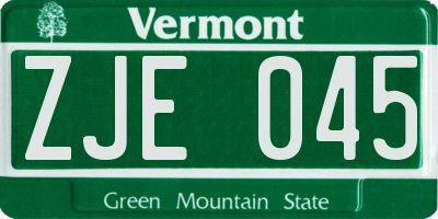 VT license plate ZJE045