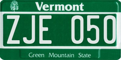 VT license plate ZJE050