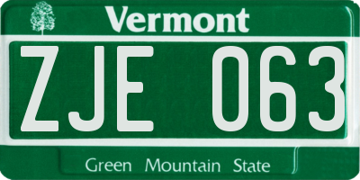 VT license plate ZJE063