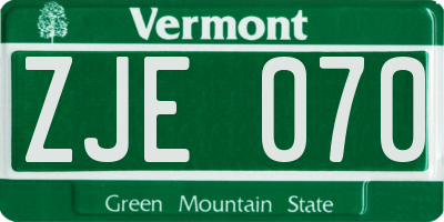 VT license plate ZJE070