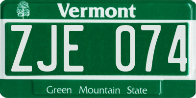 VT license plate ZJE074
