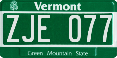 VT license plate ZJE077