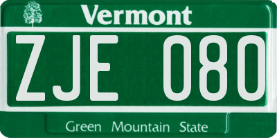 VT license plate ZJE080