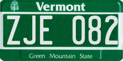 VT license plate ZJE082