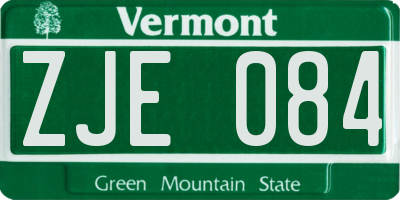 VT license plate ZJE084