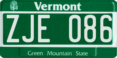 VT license plate ZJE086