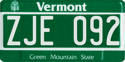 VT license plate ZJE092