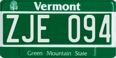 VT license plate ZJE094