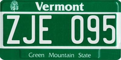 VT license plate ZJE095