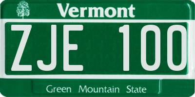 VT license plate ZJE100
