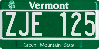 VT license plate ZJE125