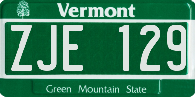 VT license plate ZJE129