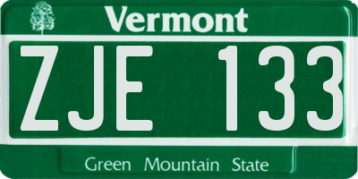 VT license plate ZJE133