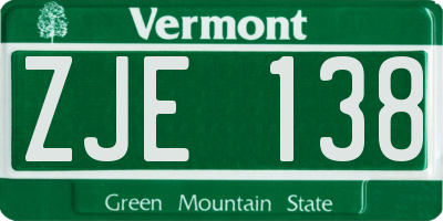 VT license plate ZJE138