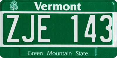 VT license plate ZJE143