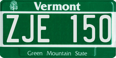 VT license plate ZJE150