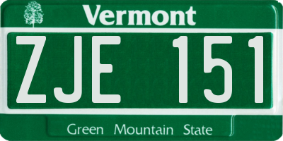 VT license plate ZJE151