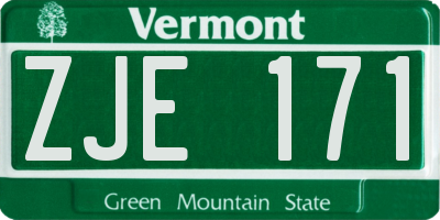 VT license plate ZJE171
