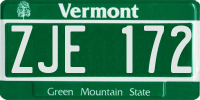 VT license plate ZJE172