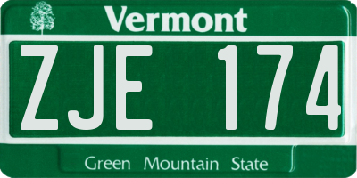 VT license plate ZJE174