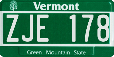VT license plate ZJE178