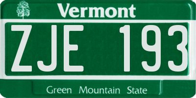 VT license plate ZJE193