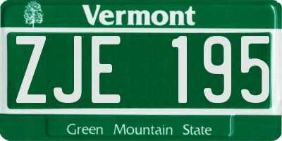 VT license plate ZJE195