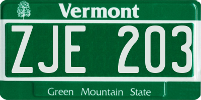 VT license plate ZJE203