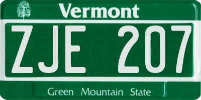 VT license plate ZJE207