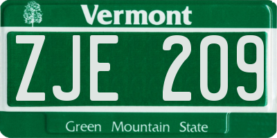 VT license plate ZJE209