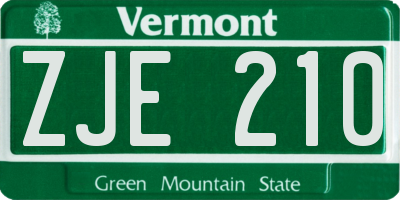 VT license plate ZJE210