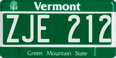 VT license plate ZJE212