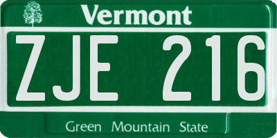 VT license plate ZJE216