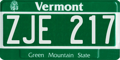 VT license plate ZJE217