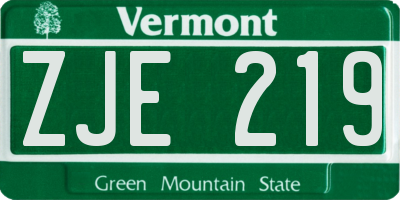 VT license plate ZJE219