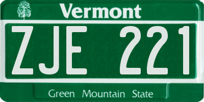 VT license plate ZJE221