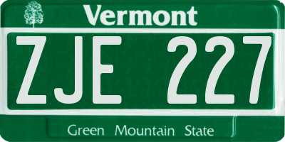 VT license plate ZJE227