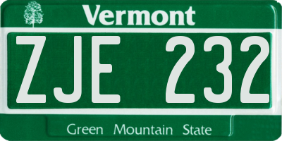 VT license plate ZJE232