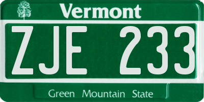 VT license plate ZJE233