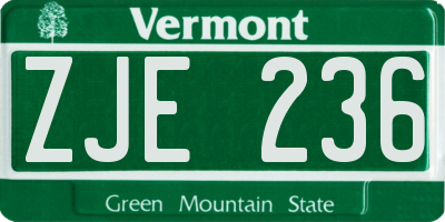 VT license plate ZJE236