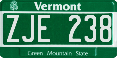 VT license plate ZJE238