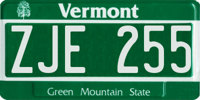 VT license plate ZJE255